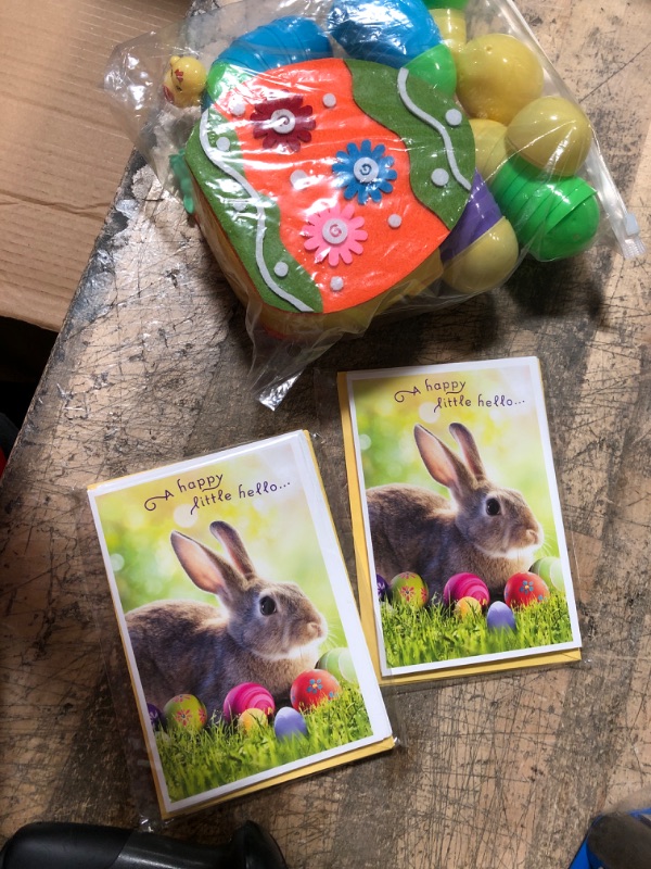 Photo 3 of (3 ITEM BUNDLE) 2 PACKS OF Hallmark Easter Cards Assortment, Fuzzy Wishes (8 Cards with Envelopes) + ALLCOLOR 24 Pc Pre Filled Plastic Easter Eggs with Basket for Kids with Surprise Toys Inside Easter Egg Basket Stuffers for Toddler Bulk Toys for Easter E