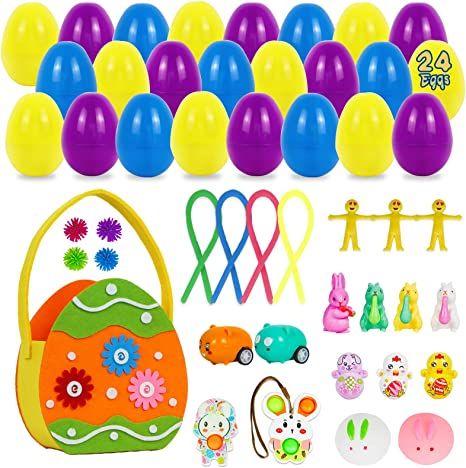 Photo 2 of (3 ITEM BUNDLE) 2 PACKS OF Hallmark Easter Cards Assortment, Fuzzy Wishes (8 Cards with Envelopes) + ALLCOLOR 24 Pc Pre Filled Plastic Easter Eggs with Basket for Kids with Surprise Toys Inside Easter Egg Basket Stuffers for Toddler Bulk Toys for Easter E