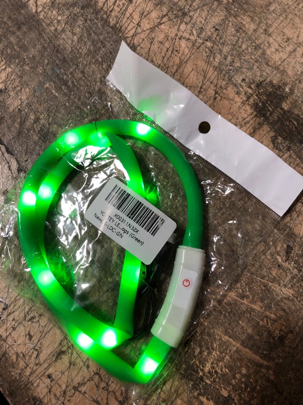 Photo 2 of Light Up Dog Collar, YOETEY USB Rechargeable LED Dog Collar for Night Walking, 4 Modes Function Adjustable Glow in The Dark Dog Collar for Small Medium Large Dog Cat Puppies ( Green, 200Mah) TESTED AND FUNCTIONS