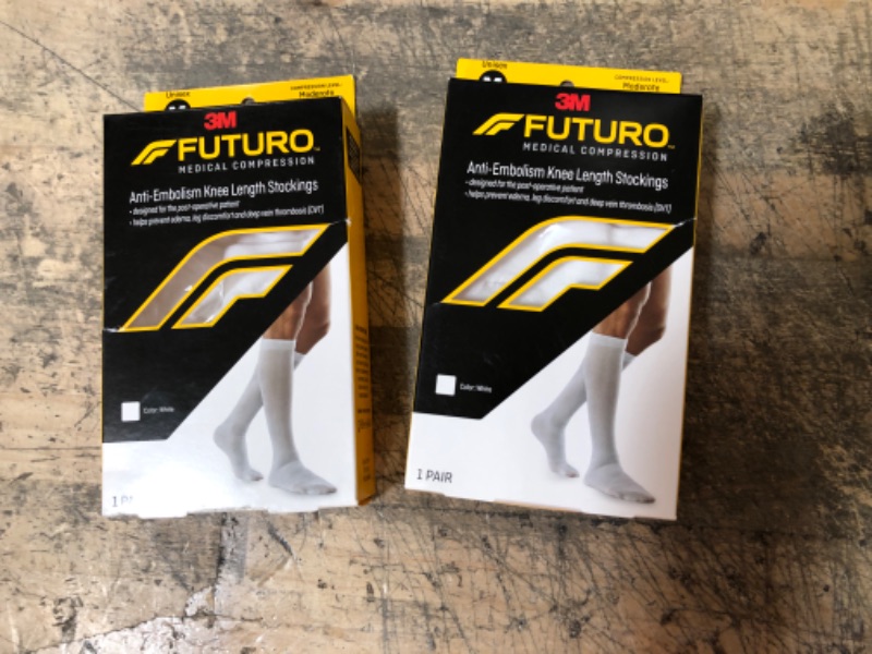 Photo 2 of 2 PACKS IN BUNDLE--- FUTURO Anti-Embolism Stockings, Knee Length, Closed Toe, Medium, Regular, White  