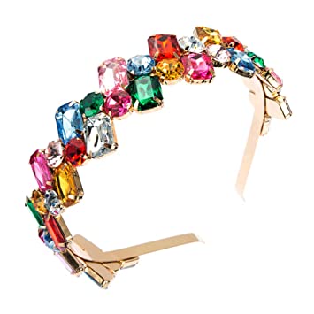 Photo 1 of Rhinestone Headband for Women Colorful Glass Crystal Hairband Vintage Accessories Hair Hoop for Evening Party (Width Square)