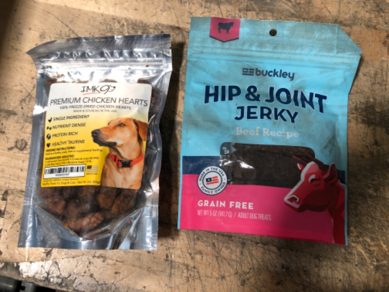 Photo 3 of 2 ITEM BUNDLE--- Buckley Dog Jerky Treats - All-Natural Glucosomine, Whole Food Nutrition - Skin + Coat, Hip and Joint Support - Salmon, Beef and Chicken + Freeze Dried Chicken Hearts for Dogs – Natural Taurine, Better Than Liver for Cats, USDA Certified,