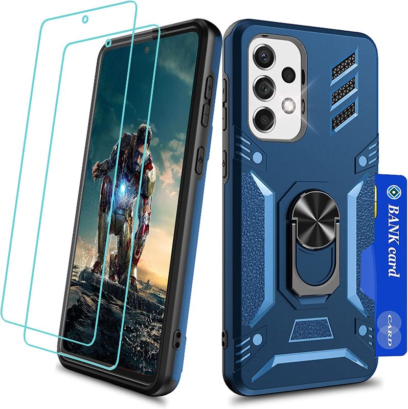 Photo 2 of (2 ITEM BUNDLE) A33 5G Case,Galaxy A33 5G case with Military-Grade Explosion-Proof Screen Protector?2 Pack?,YmhxcY Slot Card Case with Rotating Ring Shoockproof Case for Samsung A33 5G-CY Silvery AND BLUE CASE