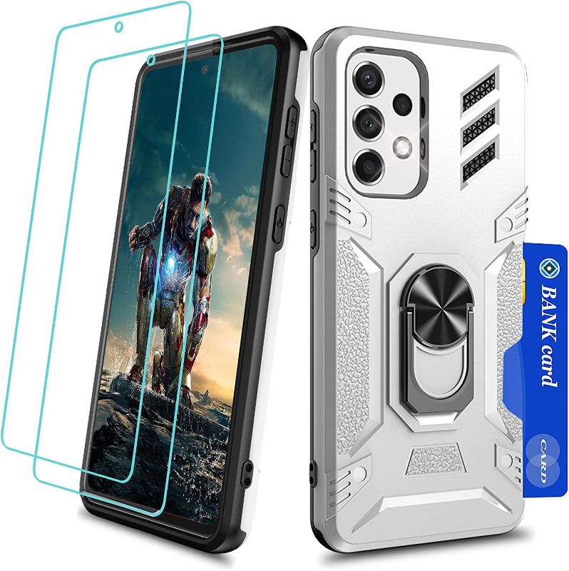 Photo 1 of (2 ITEM BUNDLE) A33 5G Case,Galaxy A33 5G case with Military-Grade Explosion-Proof Screen Protector?2 Pack?,YmhxcY Slot Card Case with Rotating Ring Shoockproof Case for Samsung A33 5G-CY Silvery AND BLUE CASE
