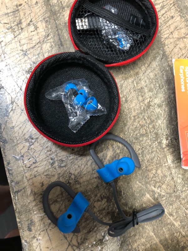 Photo 1 of Bluetooth Headphones, Deep Bass Wireless Running Headphones w/16 Hrs Playtime, Bluetooth Earbuds in-Ear w/Earhooks, IPX7 Waterproof Sports Earphones with Microphone for Calls,Blue