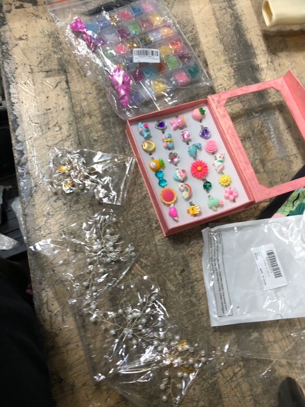 Photo 3 of (3 ITEM BUNDLE) PinkSheep Little Girl Jewel Rings in Box, Adjustable, No Duplication, Girl Pretend Play and Dress Up Rings (24 Surface Ring) + Butterfly / Loveheart 3D Nail Art Stickers Glitter Sequins, 24Grids Holographic Nail Art Stickers Decals, Nail A