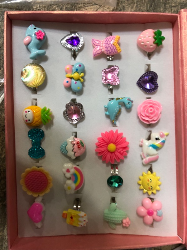 Photo 5 of (3 ITEM BUNDLE) PinkSheep Little Girl Jewel Rings in Box, Adjustable, No Duplication, Girl Pretend Play and Dress Up Rings (24 Surface Ring) + Butterfly / Loveheart 3D Nail Art Stickers Glitter Sequins, 24Grids Holographic Nail Art Stickers Decals, Nail A