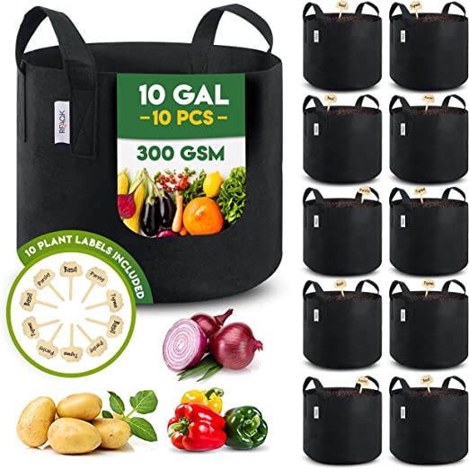 Photo 1 of 10-Pack 10 Gallon Grow Bags with Handles-Heavy Duty Aeration 300G Thickened Garden Pots for Vegetables- Nonwoven Plant Fabric Pot for Potatoes, Flowers
