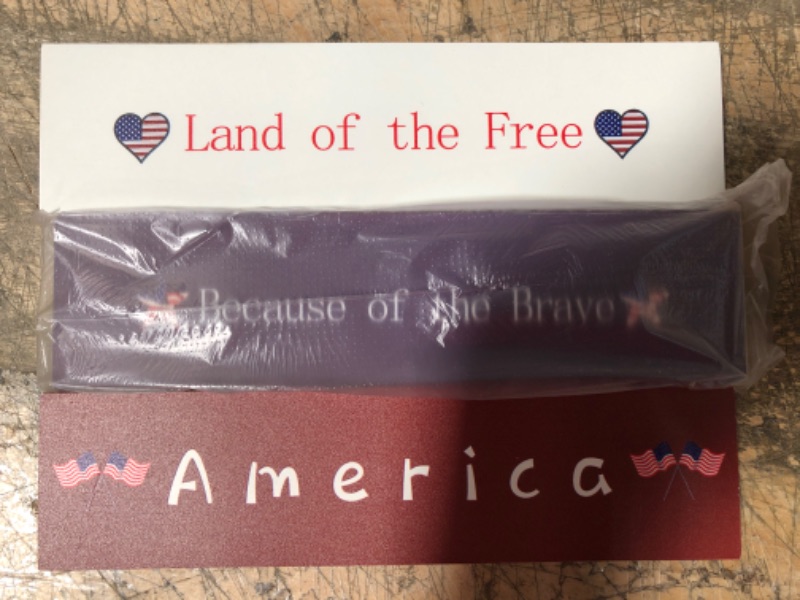 Photo 2 of 4th of July Patriotic Decorations Wooden Block Signs, America Land of the Free Because of the Brave Theme Farmhouse Tiered Tray Decor for Mantel Decor, Home Decor, Desk and Shelf Decorations