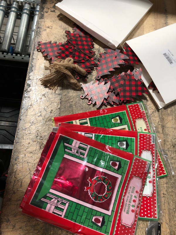 Photo 3 of (3 ITEM BUNDLE./ 99 PIECE SET) 2 BOXES OF Thyle 48 Pieces Buffalo Plaid Christmas Tree Ornaments Holiday Plaid Trees Slice Christmas Tree Shape Buffalo Slices Wooden Holiday Trees Cutout Wood Tree Decorative Ornaments for Christmas Ornament + Set of 3 Hol