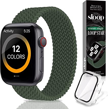 Photo 1 of (3 APPLE WATCH WRISTBANDS) 2 Sloop Braided Solo Loop strap, sport Band for women & man, Compatible with Apple Watch - Suitable for iWatch Series 6/5/4/3/2/1/SE Models - Durable, Suitable for Daily Use - Comfortable & Elastic Fit IN GREEN (42MM) + 1 IN BLU