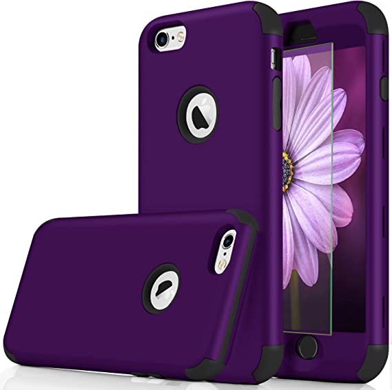 Photo 1 of 6 PACK OF DUDETOP Compatible for iPhone 8 Case,iPhone 7 Case with Tempered Glass Screen Protector,3 Layer Hybrid Heavy Duty Shockproof Anti Slip Full-Body Protective Phone Cover for iPhone 8/7,Purple