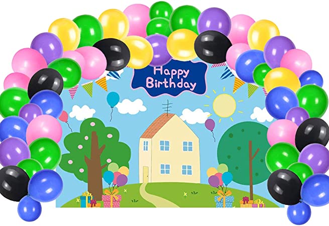 Photo 2 of (3 ITEM PARTY SUPPLIES SET) Cute Happy Birthday Party Supplies, Backdrop With Balloons Decoration Kit For Kids Photo Background, Gift For Girls or Boys, + 4 Pieces Easter Bunny Egg Silicone Molds Chocolate Cookie Moulds Silicone Baking Molds for Making Ch