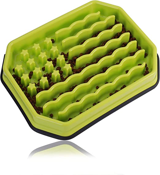 Photo 1 of 2 ITEM BUNDLE: Dog Slow Feeder Bowl, Non Slip Food Puzzle Bowl, Anti-Gulping Pet Slower Food Feeding Dishes Interactive Bloat Stop Dog Bowls Durable Preventing Choking Healthy Design Dogs Bowl (Green Stars Stripes) + METAL CAT LITTER SCOOP