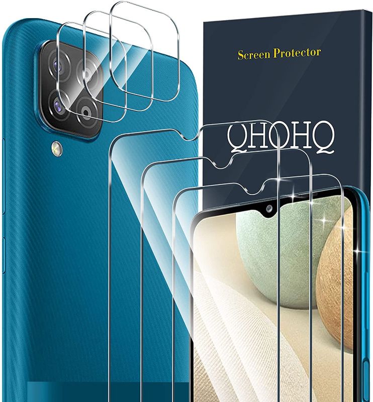 Photo 1 of 2 PACKS OF QHOHQ 3 Pack Screen Protector for Samsung Galaxy A12 ? A12 Nacho ? M12 with 3 Packs Camera Lens Protector,Tempered Glass Film,9H Hardness, HD, Anti-Scratch, 2.5D Edge, Anti-Fingerprint, Easy Install