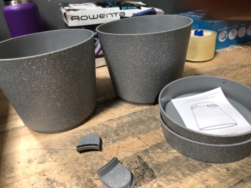 Photo 3 of 8 inch Self Watering Planters, Speckles Plant Pots with High Drainage Holes and Saucers for Indoor Plants and Flowers, Grey