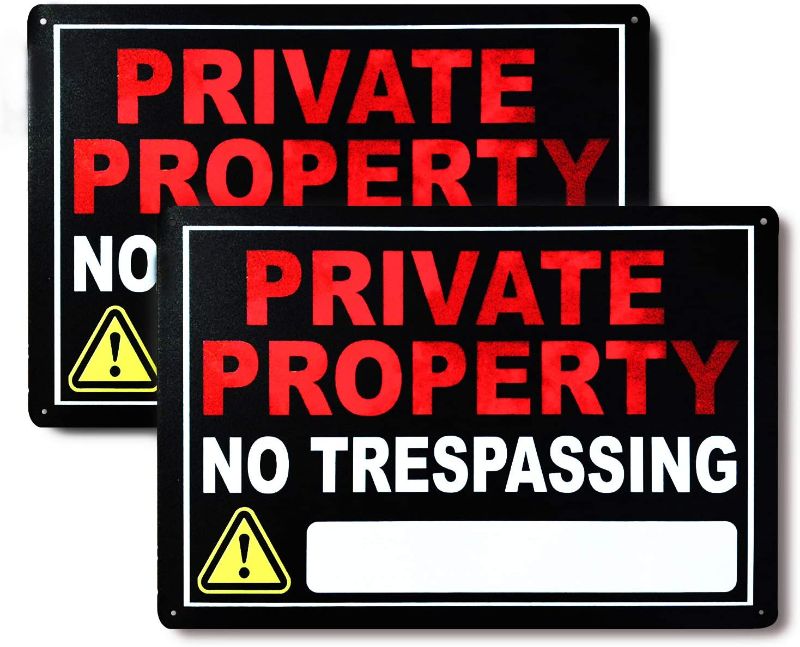 Photo 1 of (3 PACKS/6 PIECES TOTAL) Sosolong 2-Pack Private Property No Trespassing Sign 8x12 Inch Tin Material,Durable/UV Protected & Weatherproof Outdoor for Home (trespassing Sign)