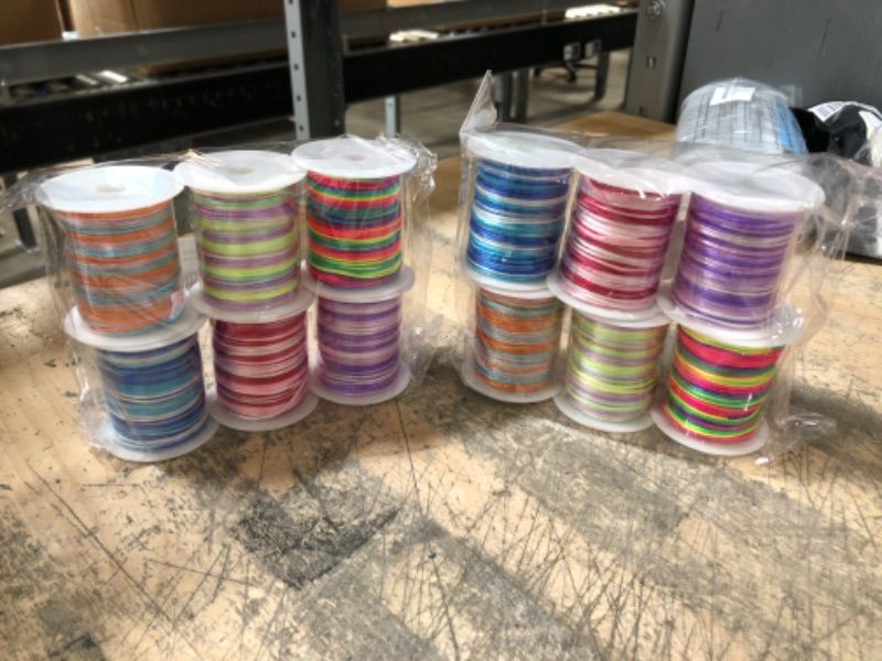 Photo 2 of (2 PACKS OF 1mm Nylon Rattail Satin Silk Trim Cord Beading String for Chinese Knotting, Kumihimo, Beading, Macramé, Jewelry Making, Hair Thread Yarn Braiding Wire Ribbon for Dreadlock Twist, Rainbow Mixed 12 SPOOLS TOTAL