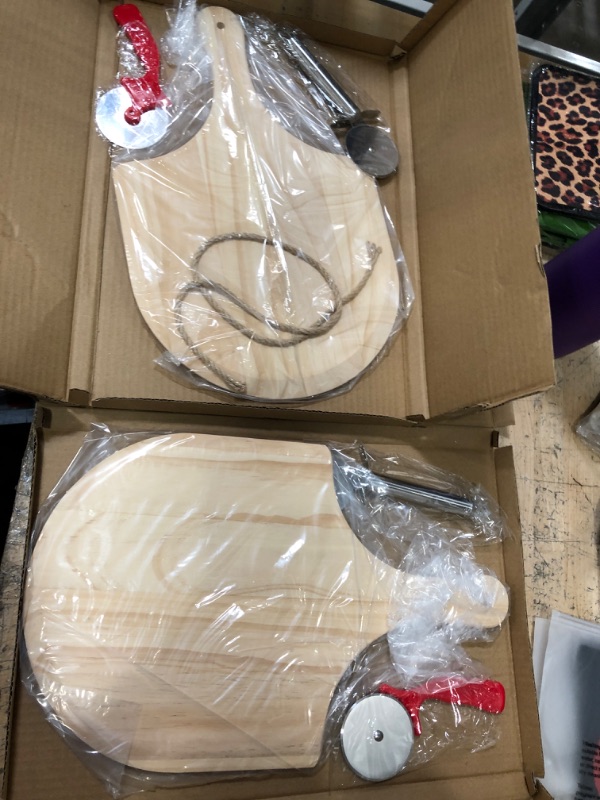 Photo 1 of 2 PACK OF  Wooden Pizza Peel - Pizza Paddle Tray Cutting Board 2pizza cutter Wood Pizza Board Pizza Spatula Paddle for Baking Homemade Pizza and Bread,Wooden Pizza Paddle Great for Cheese Board(11inch)