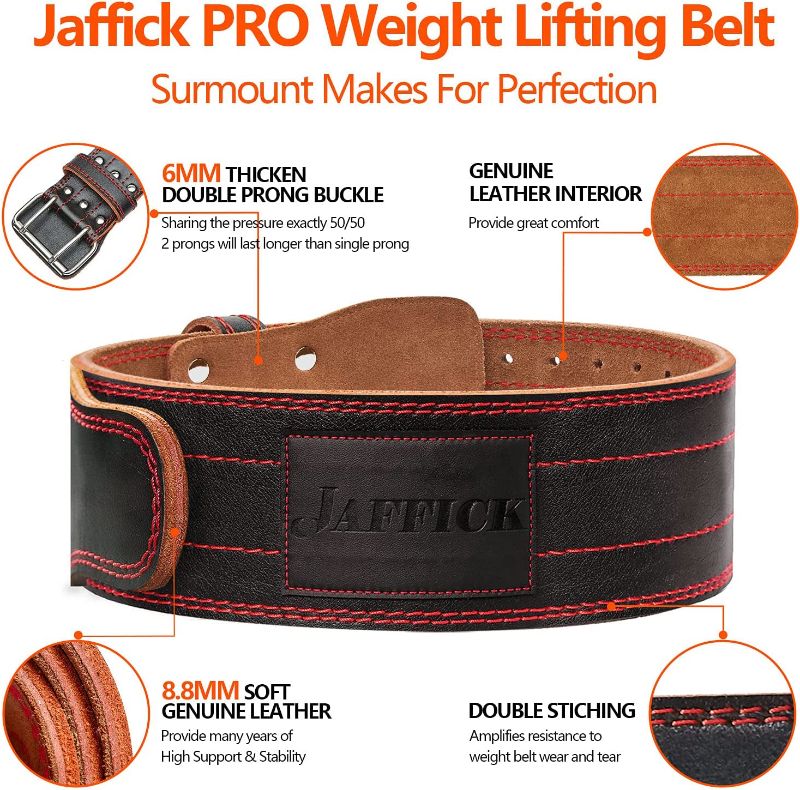 Photo 1 of Jaffick Genuine Leather Weight Lifting Belt (4 Inches Wide) Lower Back Support and Injury Prevention for Gym Fitness Workout Cross Training for Men Women - Squat Deadlift up to 800 lbs (LARGE)
