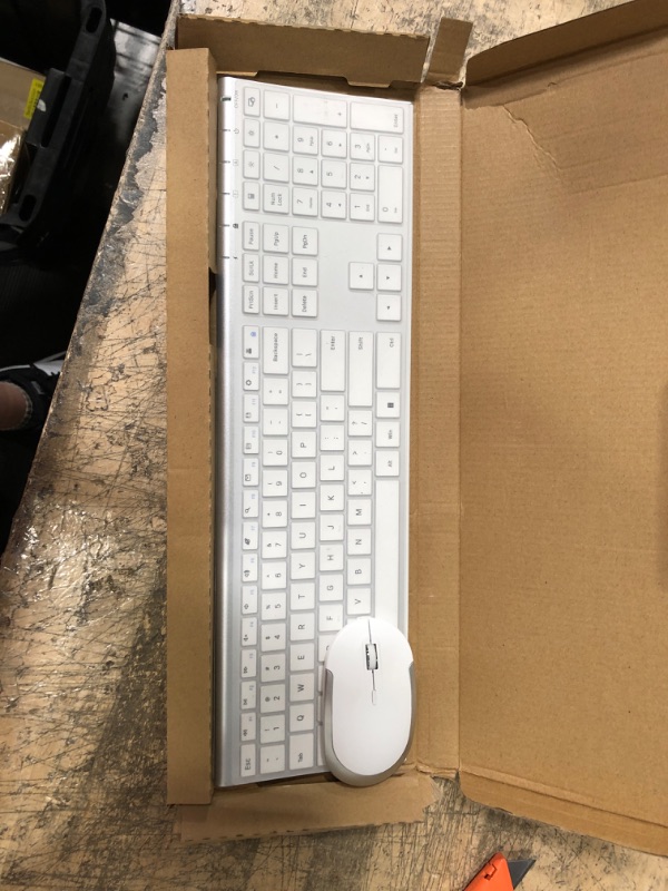 Photo 2 of Wireless Keyboard and Mouse, Vssoplor 2.4GHz Rechargeable Compact Quiet Full-Size Keyboard and Mouse Combo with Nano USB Receiver for Windows, Laptop, PC, Notebook-White and Silver