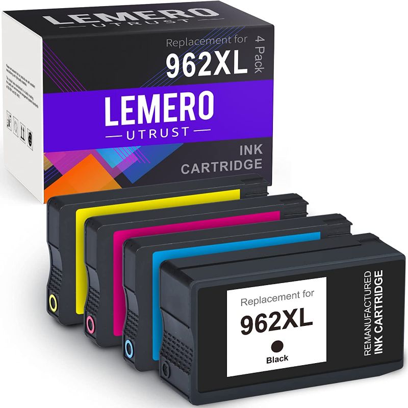 Photo 1 of LemeroUtrust Remanufactured Ink Cartridge Replacement for HP 962 962XL use with HP OfficeJet Pro 9015 9015e 9025 9025e 9010 9012 9018 9020 9022 9028 (Black Cyan Magenta Yellow, 4-Pack)