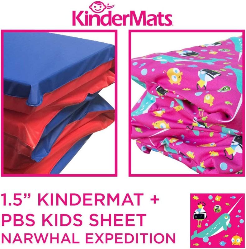 Photo 2 of KinderMat + PBS Kids Kinderbundle - Full Nap Mat & Washable Cover, Special Edition - Narwhal Expedition - Regular, Sheet is 47" x 22", Great for Daycare & Family Households
