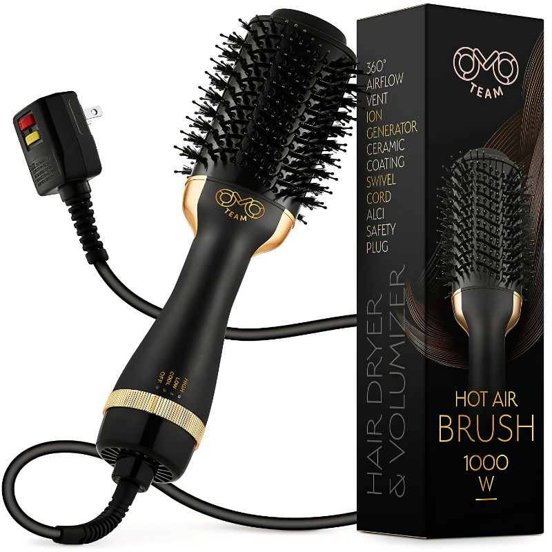 Photo 1 of Professional Blowout Hair Dryer Brush, Black Gold Dryer and Volumizer, Hot Air Brush for Women, 75MM Oval Shape
