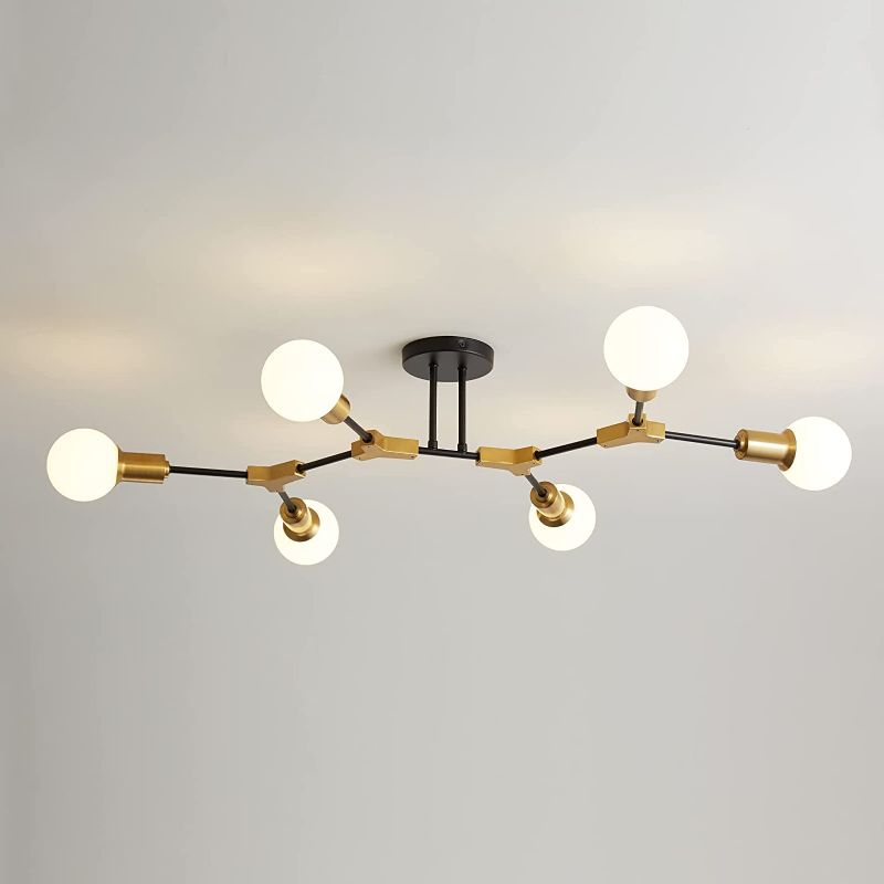 Photo 1 of Epinl Sputnik Light Fixture 6-Lights Metal Semi Flush Mount Ceiling Light, Black and Gold Chandelier Light Fixture, Modern Light Fixture Ceiling for Bedroom Living Room Hallway.E26 Socket
