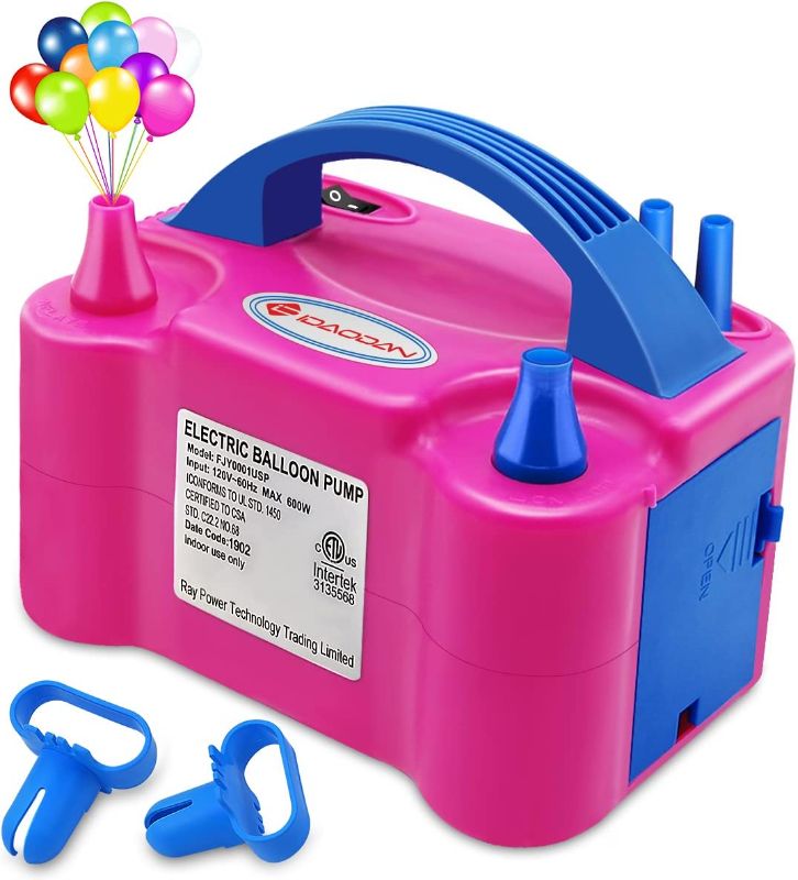 Photo 1 of ID IDAODAN Portable Dual Nozzle Rose Red 110V 600W Electric Balloon Blower Pump/Electric Balloon Inflator for Decorations
