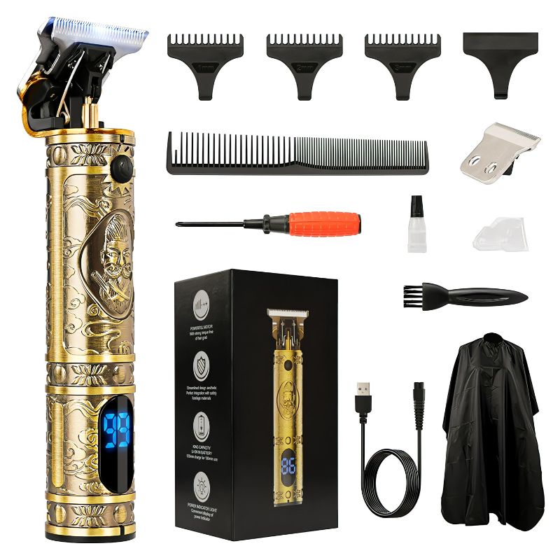 Photo 1 of Hair Clippers Beard Trimmer for Men,Professional Mens Cordless Barber Clippers Hair Cutting T Outliner Blade Liners Edgers Shaver Bald Zero Gap Body Grooming Kit LCD Electric Rechargeable Gifts (Gold)
