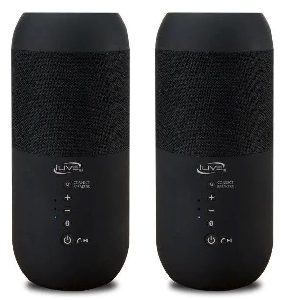 Photo 1 of iLive Indoor Outdoor IPX6 Waterproof Bluetooth Wireless Speakers with Removable Stakes in Black (Set of 2)