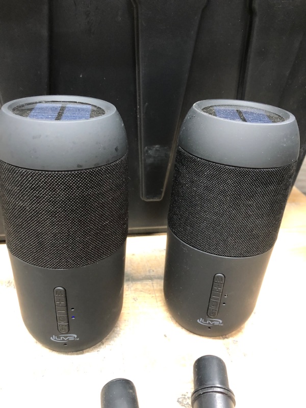 Photo 1 of iLive Indoor Outdoor IPX6 Waterproof Bluetooth Wireless Speakers with Removable Stakes in Black (Set of 2)