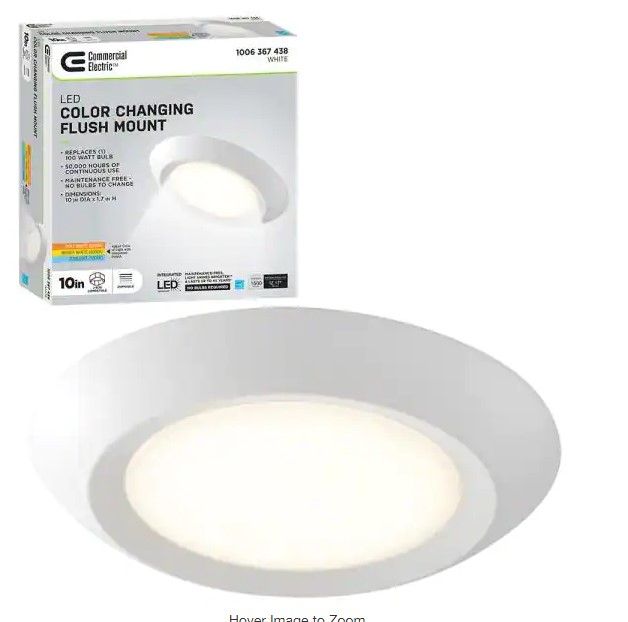 Photo 1 of 10 in. 18-Watt Color Selectable LED Flush Mount Disk Light J-Box Compatible Dimmable 1500 Lumens
