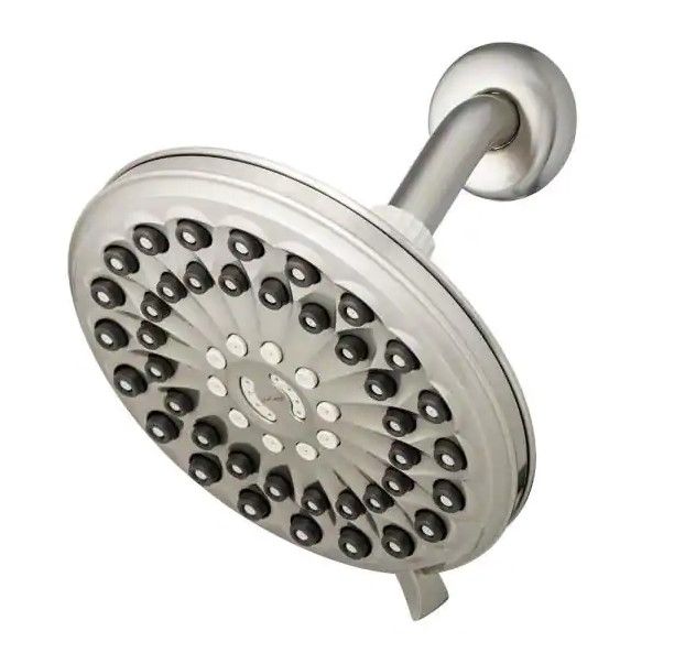 Photo 1 of 6-Spray Patterns 7 in. Drencher Wall Mount Adjustable Fixed Shower Head in Brushed Nickel
