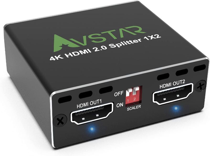 Photo 1 of 4K@60Hz HDMI Splitter 1x2 4:4:4,18 Gbps,Supports Soundbar,HDCP 2.2,HDCP 2.3 Bypass,EDID,Duplicate/Mirror/Copy,Downscale, HDR,Dolby Vision Atmos,4K HDMI Splitter 1 in 2 Out for Dual Monitors
