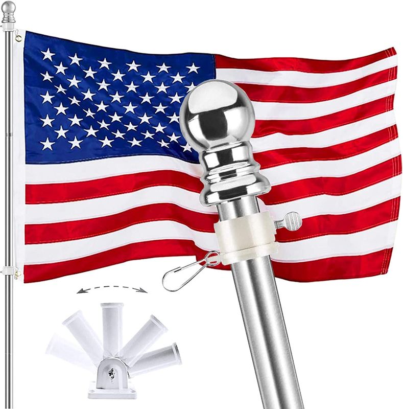 Photo 1 of 6FT Flag Pole Kit, 304 Stainless Steel Flagpole with Rotating Rings, Metal Base, American 3x5FT Nylon Flag for Outdoor Backyard Garden (Flag Pole + Bracket+ Flag)
