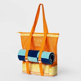 Photo 1 of 2 pack - Beach Bag with Towel Carrying Strap Orange - Sun Squad™

