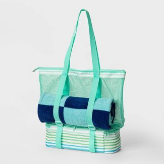 Photo 1 of 2 pack - Beach Bag with Cooler and Towel Carrying Strap Teal - Sun Squad™

