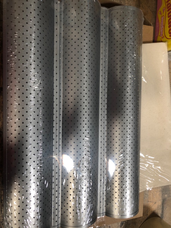 Photo 1 of Bread Baking Kit, Nonstick Perforated Pan and Bakes Dough Couche, French Bread Loaf Bake Mold Oven Toaster Pan, Large Pastry Proofing Cloth for Baking Bread Use (M, Silver)
