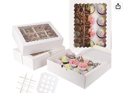 Photo 1 of 12 Cupcake Boxes with Window 16 Packs White Cupcake Box 13"x10"x3.5" Bakery Boxes For Cupcakes 12 Cupcake Carrier, Cupcake Containers