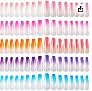 Photo 1 of BUNDLE OF 2 
480 Pieces Shimmer Extra Long Press on Nails Glitter Coffin Fake Nails Gradient Color Nail Tips Glossy Full Cover False Nail Artificial Nails Fingernails Kits for Women and Girls, Assorted Colors