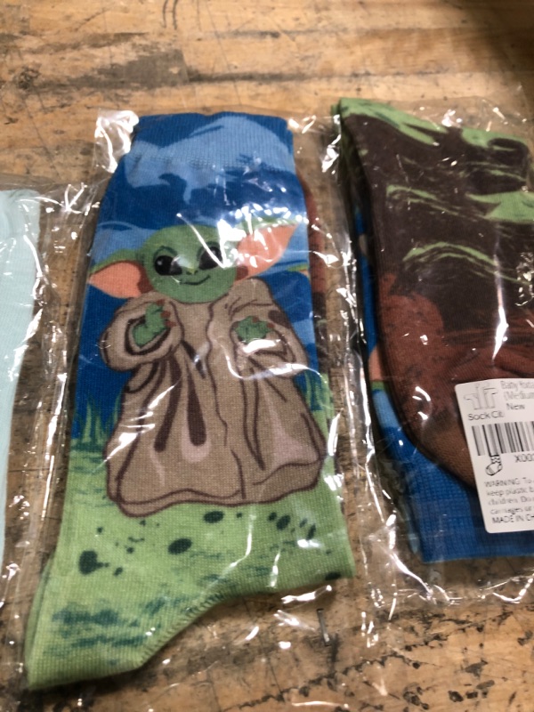 Photo 3 of Sock Bundle of 3 
9-11 Light Blue Socks, Medium Baby Yoda Socks 