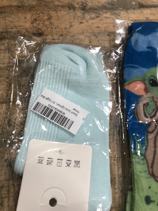 Photo 2 of Sock Bundle of 3 
9-11 Light Blue Socks, Medium Baby Yoda Socks 