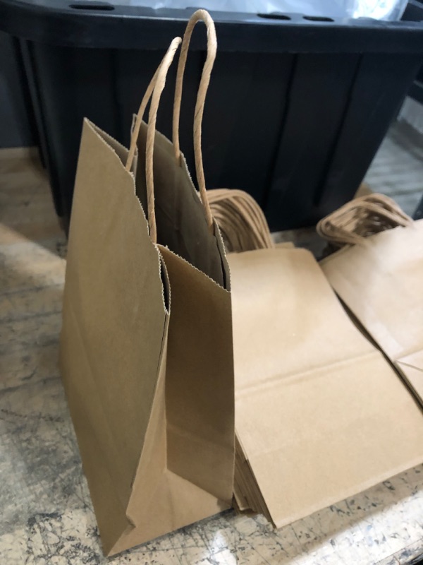 Photo 3 of 8"x4.5"x10.8" 50Pcs Brown Paper Bags with Handles Bulk