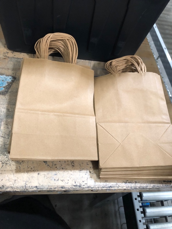 Photo 2 of 8"x4.5"x10.8" 50Pcs Brown Paper Bags with Handles Bulk