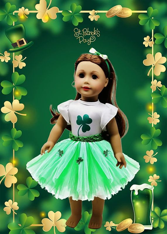 Photo 1 of 18 Inch Doll Clothes Accessories St. Patrick’s Day Outfit Irish Four Leaf Clover St with Dress and Headband Doll Accessories Fit American Girl and Our Generation Dolls(St. Patrick’s Day Outfit)
