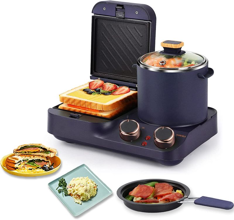 Photo 1 of 3 in 1 Breakfast Station, Breakfast Station, Retro Household Breakfast Maker, Electric Mini Toaster Bread Breakfast Sandwich Maker, Breakfast Machine with Frying Pan, Boiling Pot, Food Steamer
