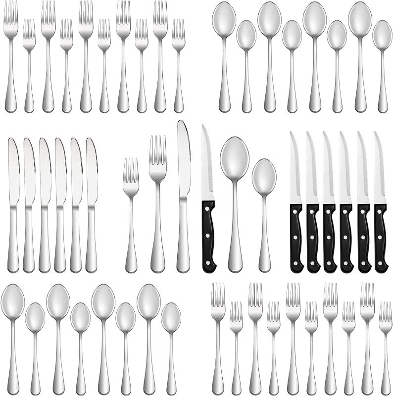 Photo 1 of 24 Pcs Silverware Set with Steak Knives Service for 4,Stainless Steel Flatware Set,Mirror Polished Cutlery Utensil Set,Home Kitchen Eating Tableware Set,Include Fork Knife Spoon Set,Dishwasher Safe
