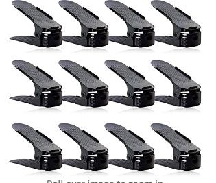 Photo 1 of 12 Pack Shoe Slots Organizer, Adjustable Double Layer Shoe Stack Sandals Rack Black 